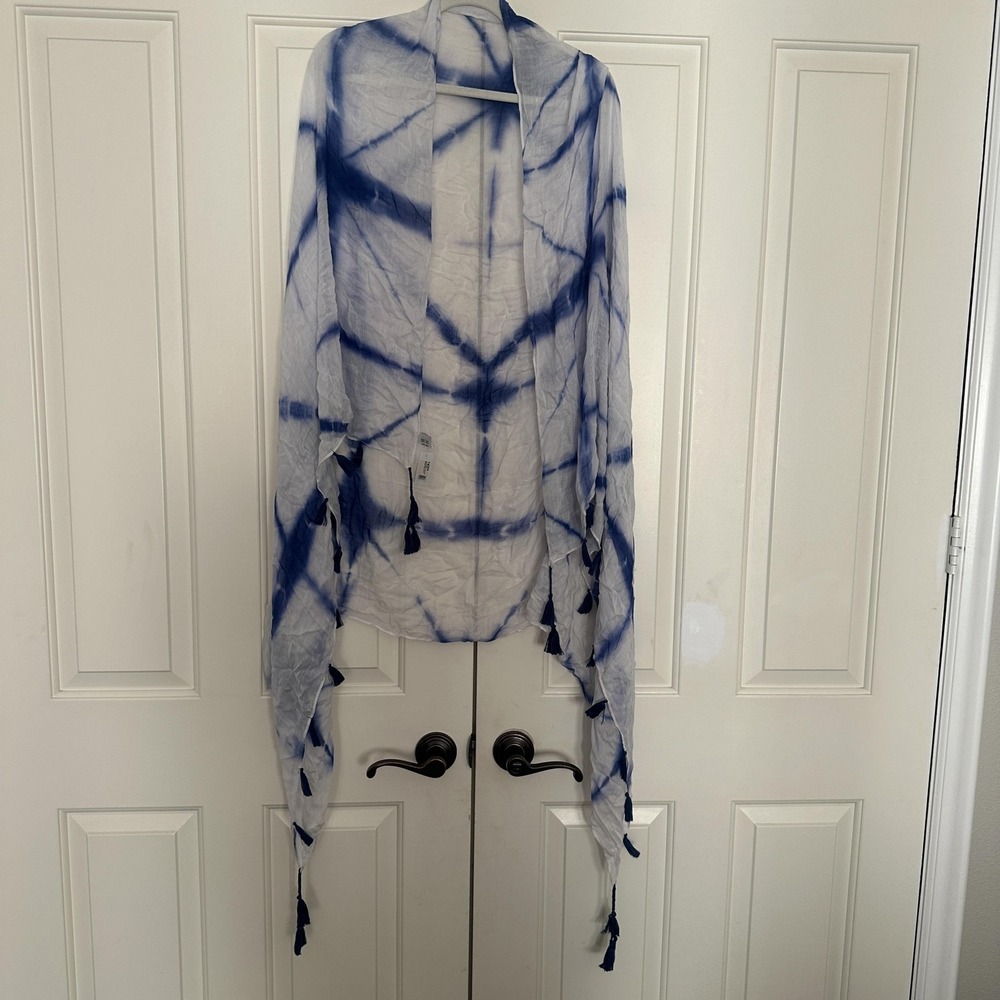 Sunny Days Scarf Womens One‎ Size Blue Batik Viscose Tassel Wrap Shawl 41x65